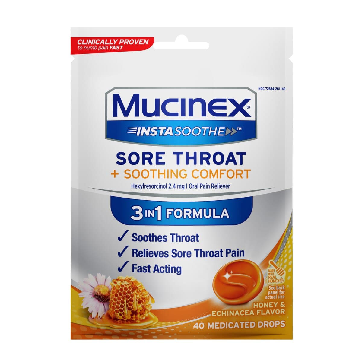 Picture of Mucinex Sore Throat and Cough Relief Drops Honey, 40 CT