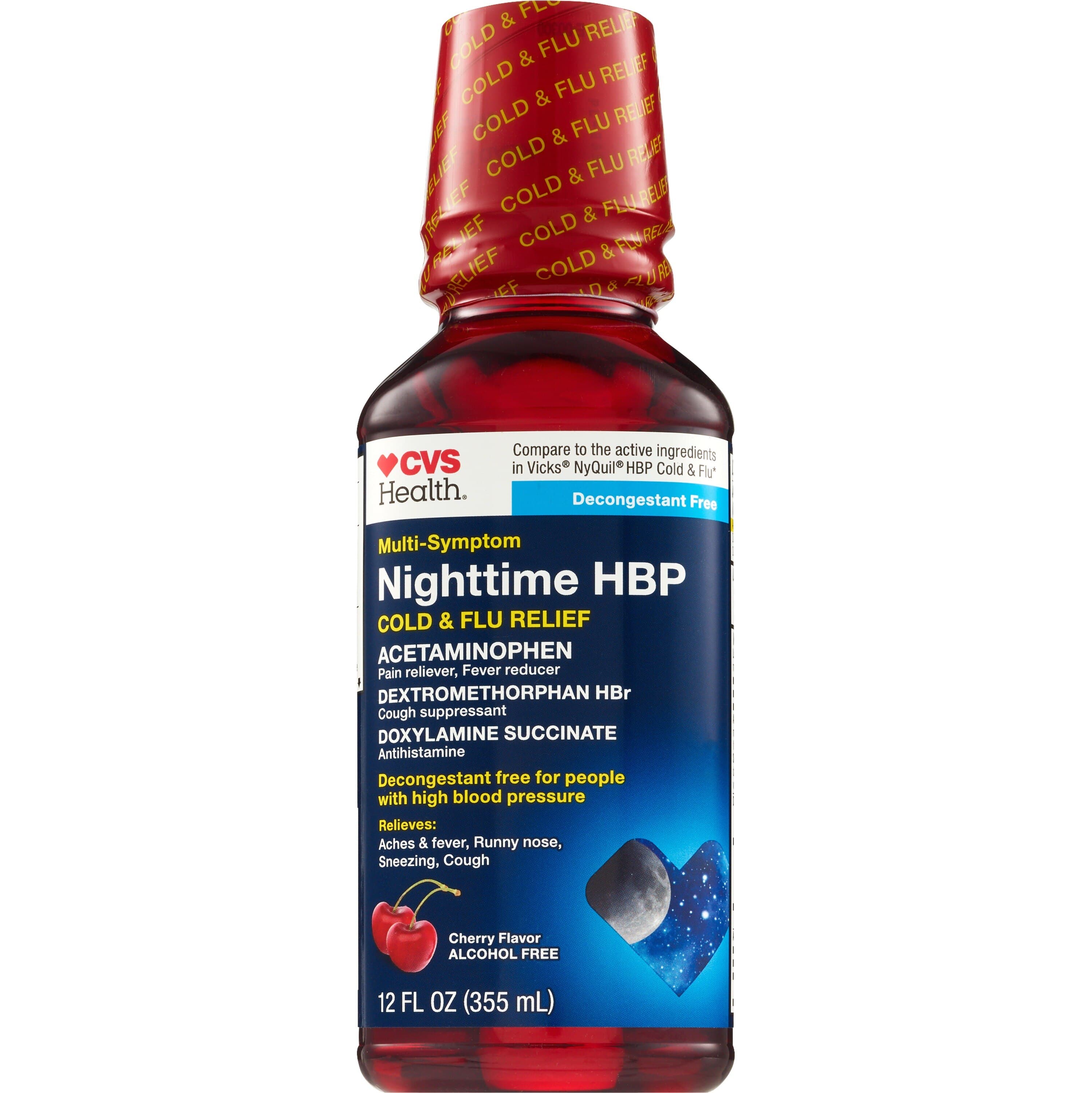 Picture of Cold and Flu Hbp Multi-Symptom Nighttime Relief Liquid, 12 OZ