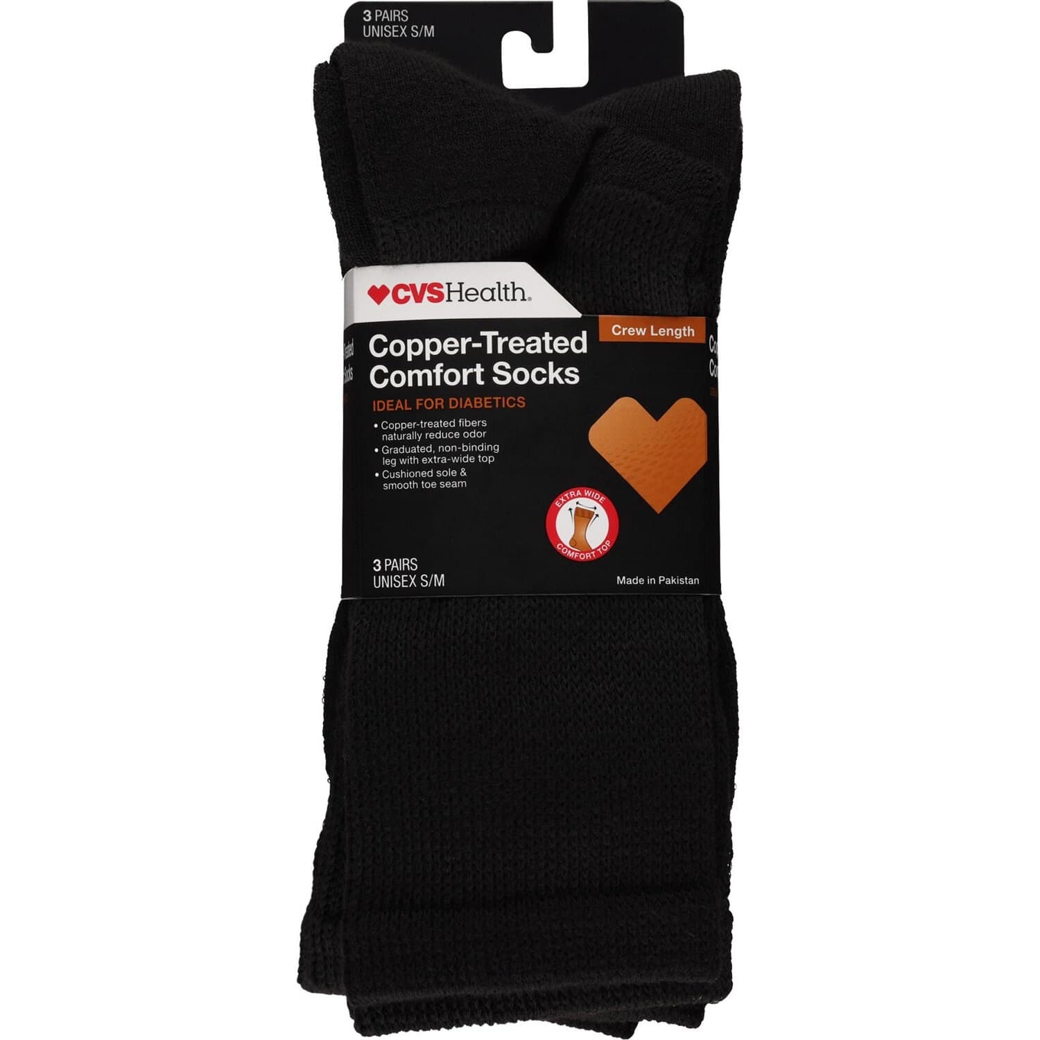 Picture of Copper-Treated Comfort Socks, S/m Black, 3 CT
