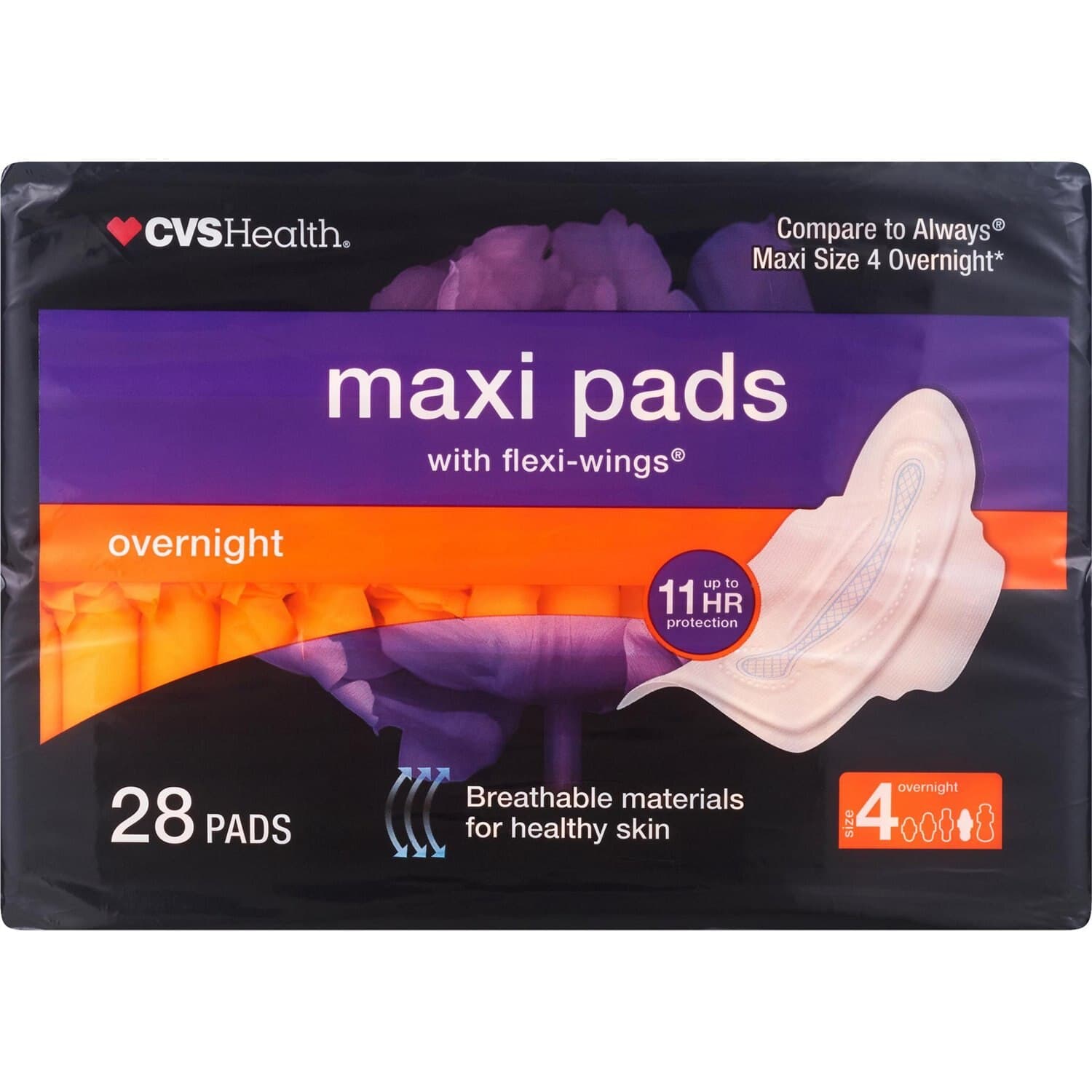 Picture of Maxi Pads with Wings Overnight, 36 CT