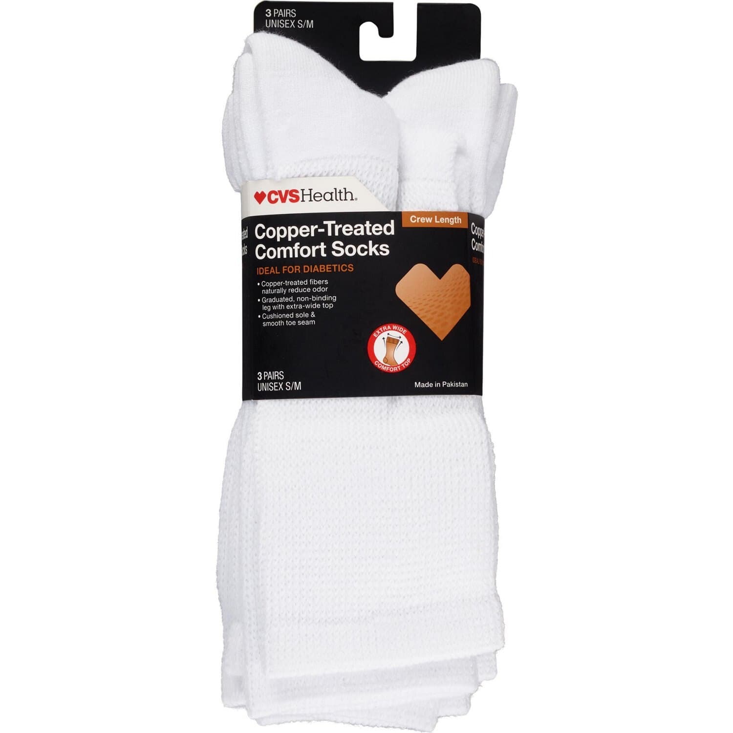 Picture of Copper-Treated Comfort Socks, S/m White, 3 CT