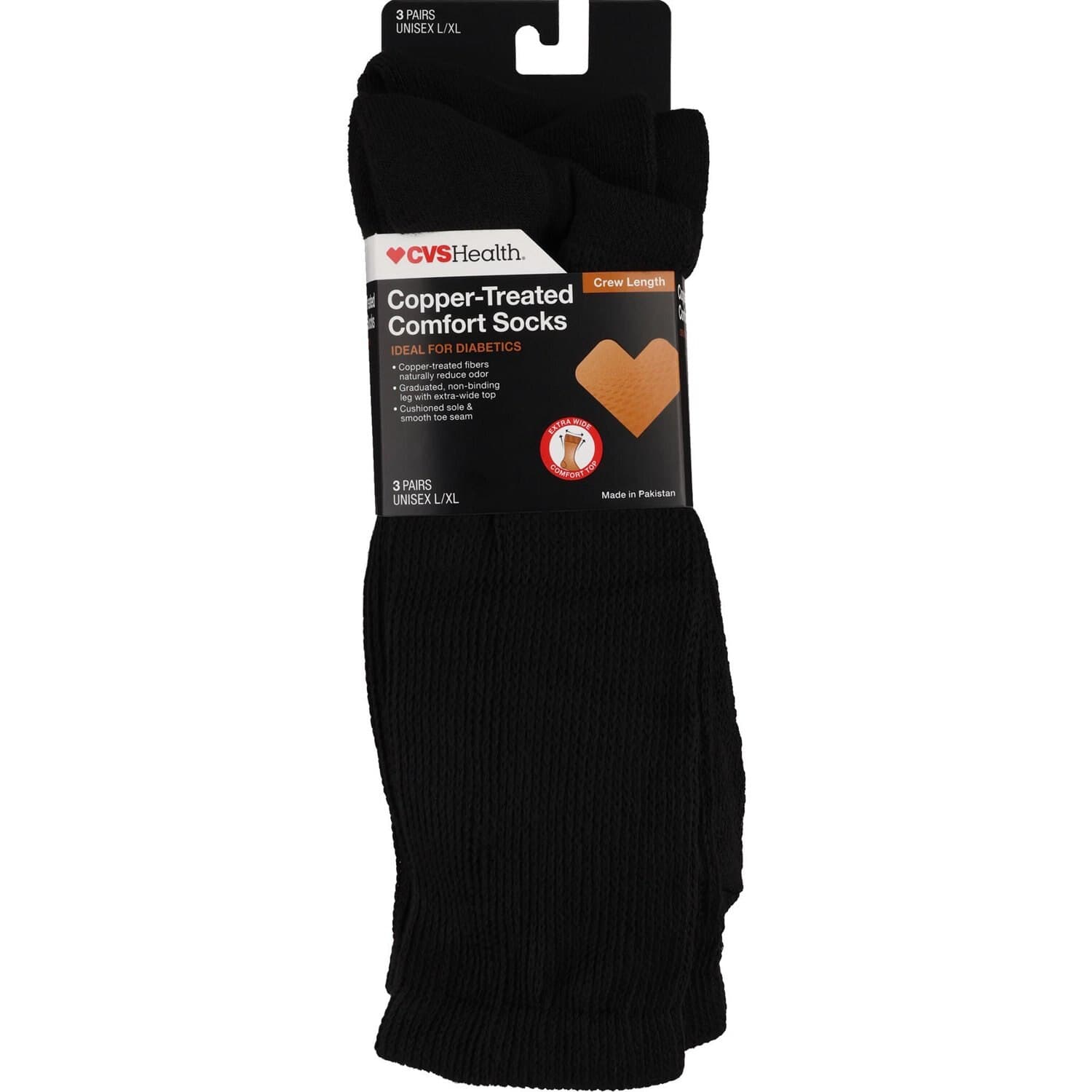 Picture of Copper-Treated Comfort Socks, l/Xl Black, 3 CT