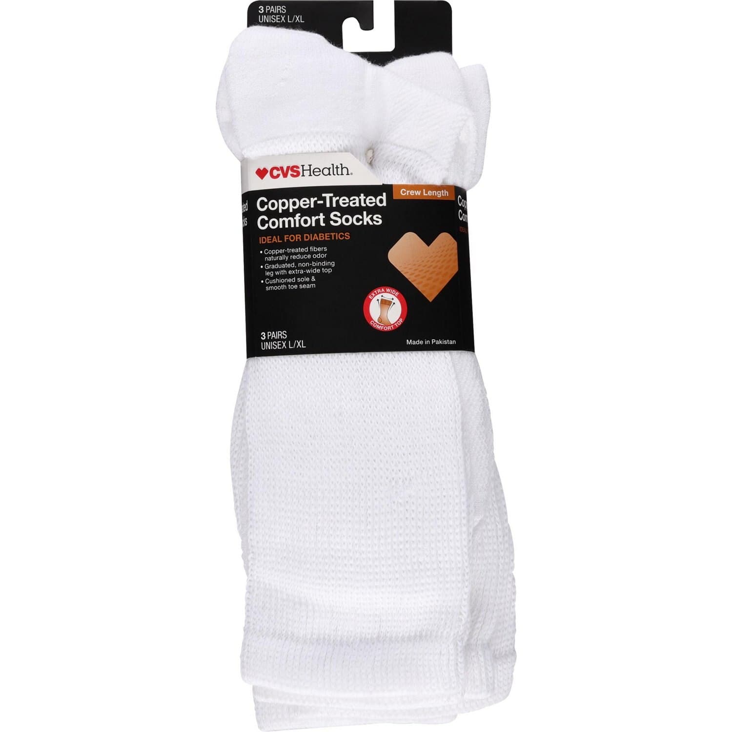 Picture of Copper-Treated Comfort Socks, l/Xl White, 3 CT