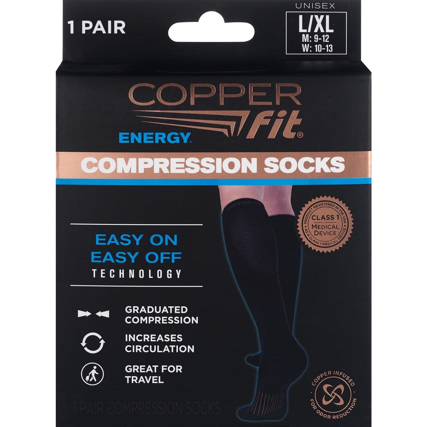 Picture of Copper Fit Energy Compression Socks, l/Xl Black, 1 CT
