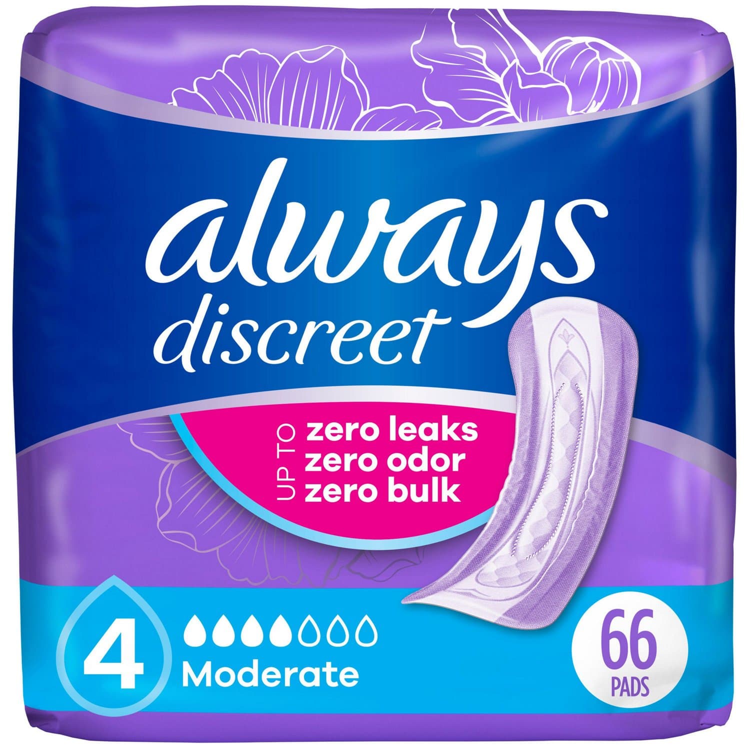 Picture of Always Discreet Pads, Moderate, 66 CT