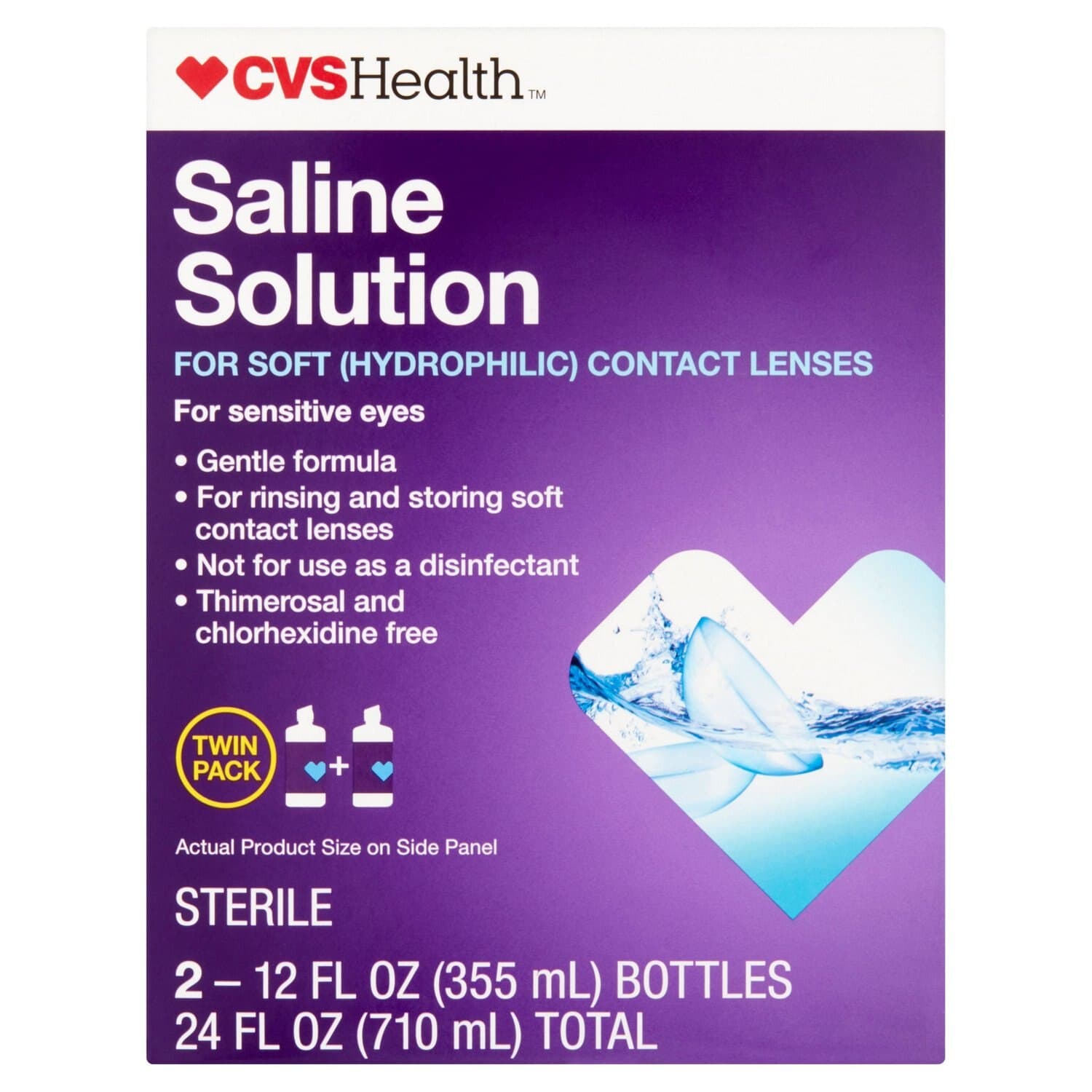 Picture of Saline Contact Solution 2 Pack, 12 OZ