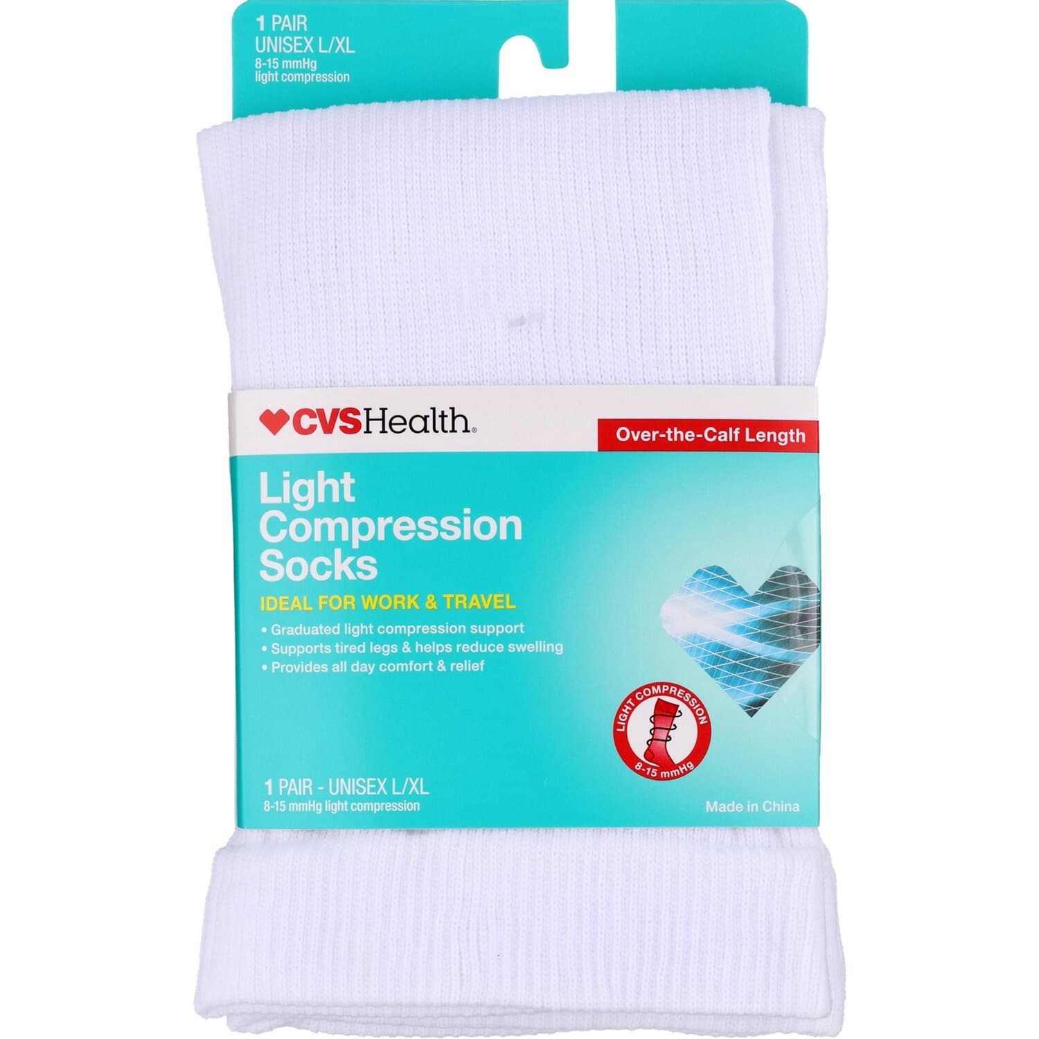 Picture of Light Compression Socks, l/Xl White, 1 CT