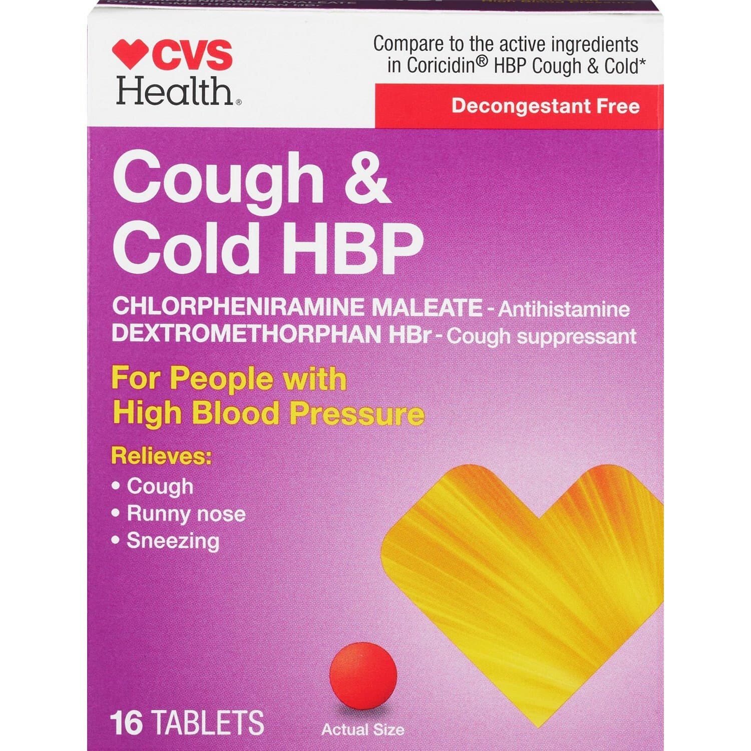Picture of Cough and Cold Hbp Relief Tablets, 16 CT