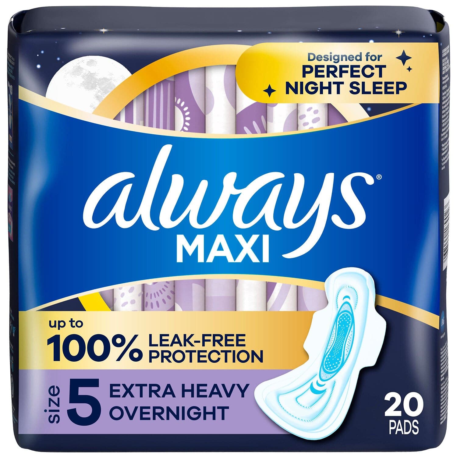 Picture of Always Extra Heavy Overnight Maxi Pads with Wings, 20 CT