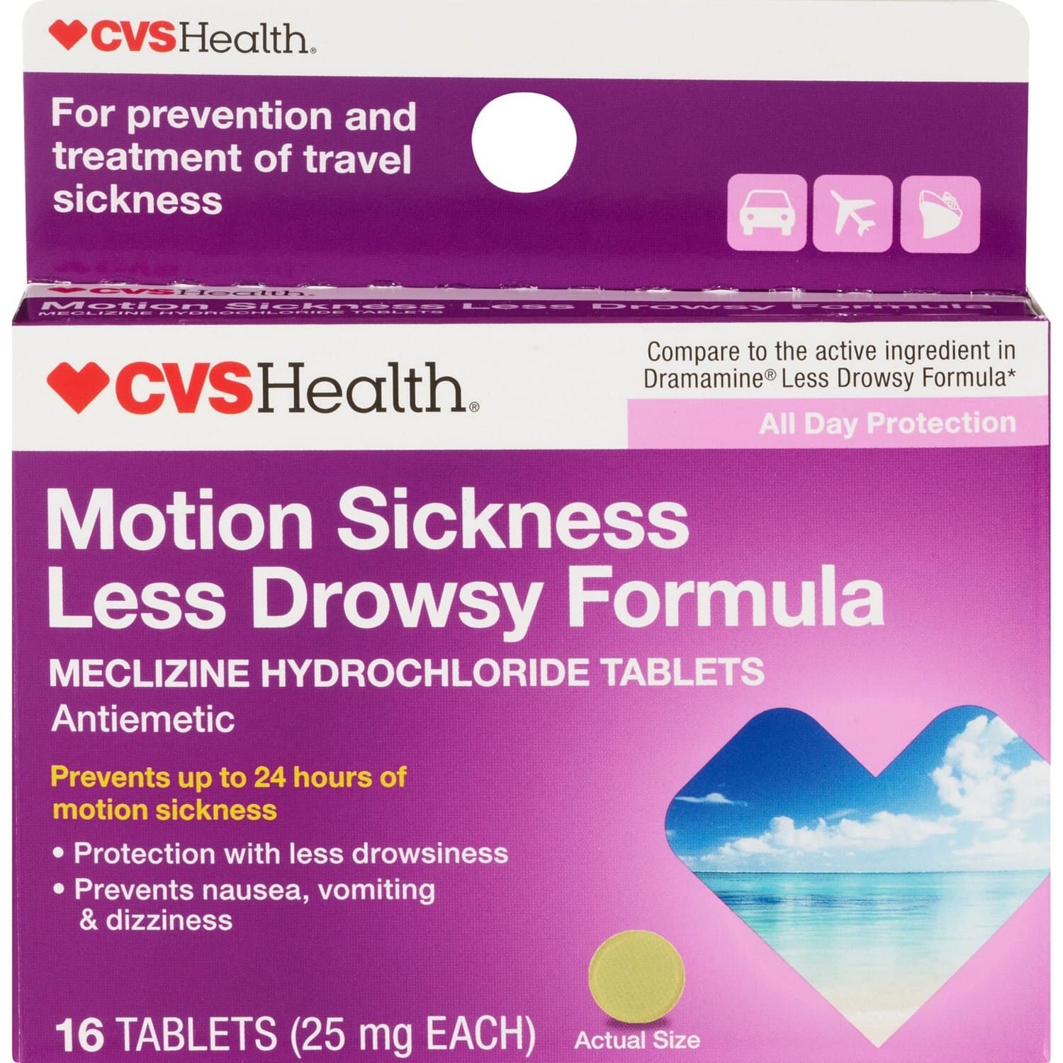 Picture of Motion Sickness Relief Tablets Less Drowsy Formula, 16 CT