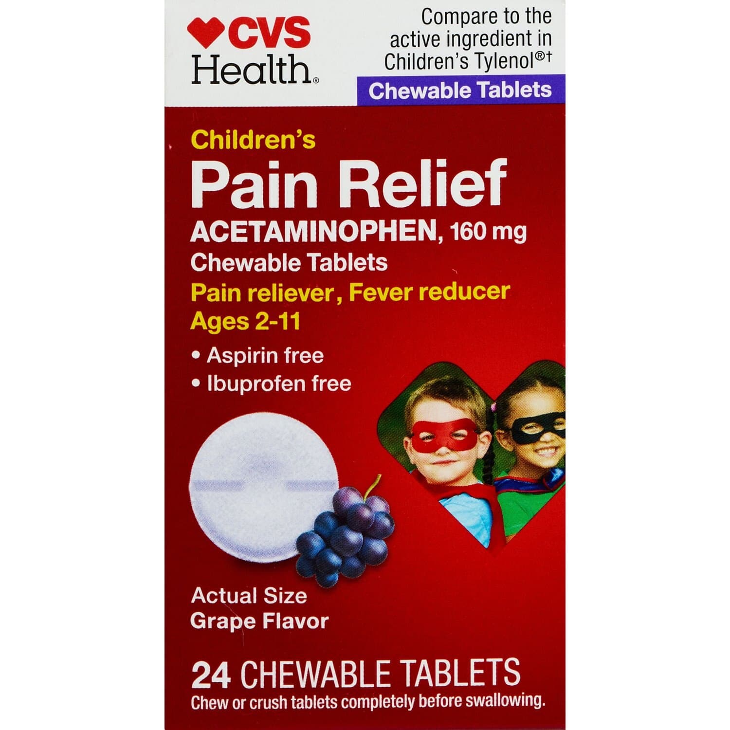 Picture of Acetaminophen 160mg Chewable Tablets Grape, 24 CT