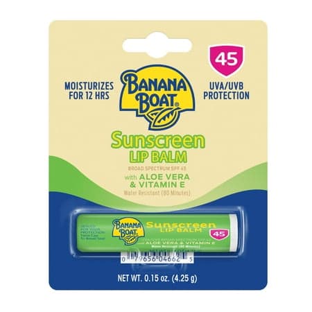 Picture of Banana Boat Lip Balm SPF 45, Travel Sunscreen Lip Balm, with Aloe Vera & Vitamin E, 0.15 oz