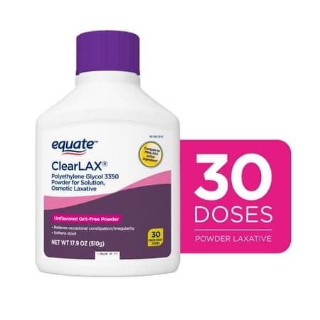 Picture of Equate ClearLAX Polyethylene Glycol 3350 Powder for Solution, Unflavored, 30 Doses, Compare to MiraLAX Active Ingredient