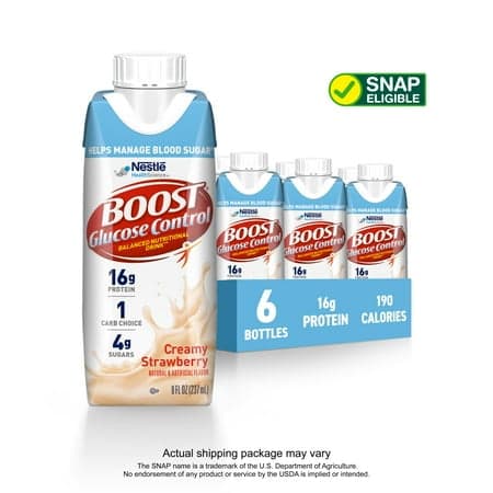 Picture of BOOST Glucose Control Nutritional Drink Protein Shakes, Creamy Strawberry, 8 fl oz, 6 Pack