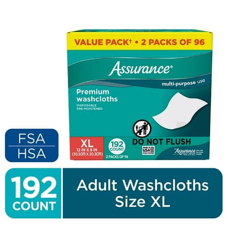 Picture of Assurance Premium XL Washcloths for Adults, Disposable & Pre-Moistened (192 Count)