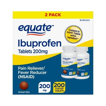 Picture of Equate Ibuprofen Tablets, 200 mg, Pain Reliever and Fever Reducer, 200 Count (2x100 Count), Compare to Advil® Tablets Active Ingredient