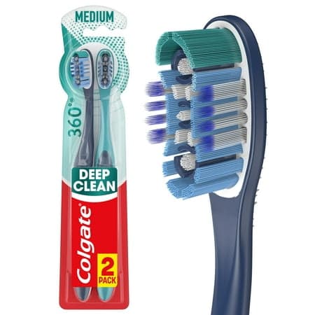 Picture of Colgate 360 Whole Mouth Clean Adult Manual Toothbrush, Medium, 2 Pack