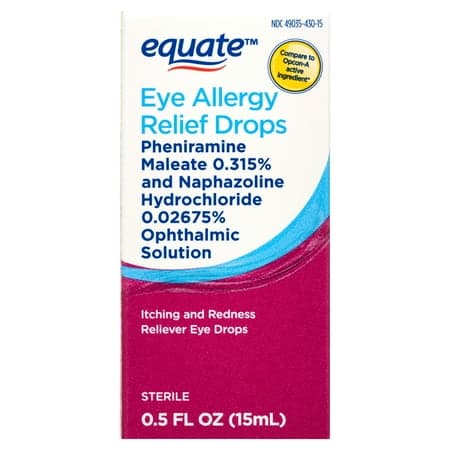 Picture of Equate Eye Allergy Relief Antihistamine and Redness Reliever Eye Drops, 0.5 oz, Compare to Opcon-A Active Ingredient
