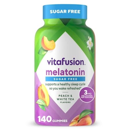 Picture of vitafusion Melatonin Sugar Free Sleep Aid Gummy Vitamins, White Tea & Peach Flavor, 3 mg, 140 Count