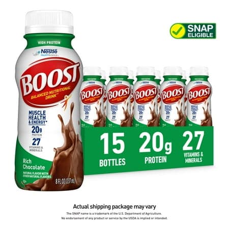 Picture of BOOST 20g High Protein Nutritional Drink Shakes, Rich Chocolate, 8 fl oz, 15 Pack