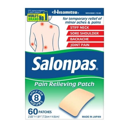 Picture of Salonpas 8 Hour Pain Relief Patch with Camphor 3.1% & Menthol 6% for Back & Muscles, 60 Count