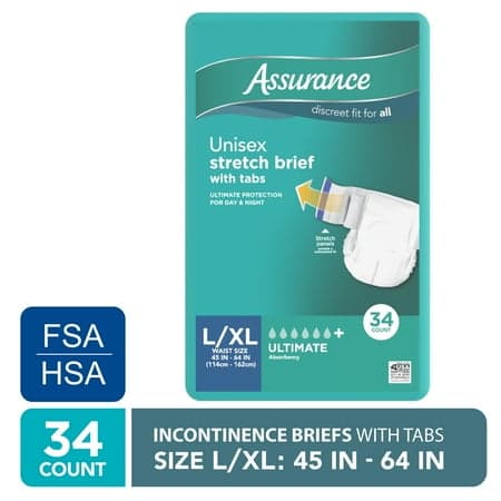 Picture of Assurance Unisex Stretch Briefs with Tabs, L/XL, 34 Count