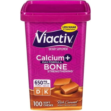 Picture of Viactiv Calcium + Vitamin D3 Supplement Soft Chews, Caramel,Calcium for Bone Health, 100 Count