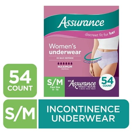 Picture of Assurance Women's Incontinence & Postpartum Underwear, S/M , Maximum Absorbency (54 Count)