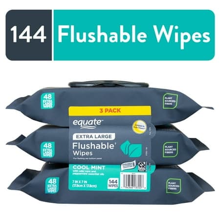 Picture of Equate Extra Large Flushable Wet Wipes, Cool Mint Scent, 144 Wipes (3 Pack), Compare to Dude Wipes®