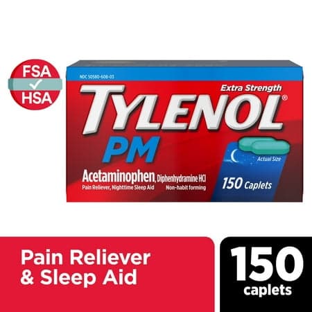 Picture of Tylenol PM Extra Strength Pain Reliever & Sleep Aid Caplets, 150 Count