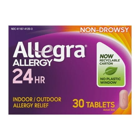 Picture of Allegra Adult 24-Hour Allergy Relief Tablets, Non-Drowsy Allergy Medicine, 180 mg Pill, 30 Count