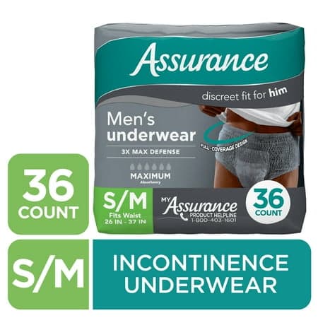 Picture of Assurance Men's Incontinence Underwear, S/M , Maximum Absorbency (36 Count)