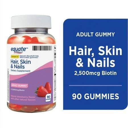 Picture of Equate Hair, Skin, and Nails Dietary Supplement for Adults, Biotin 2500mg, 90ct Gummies