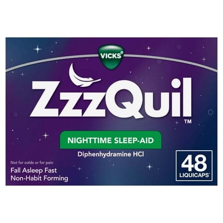 Picture of Vicks ZzzQuil Nighttime Sleep Aid Tablets, Diphenhydramine HCI 25mg Sleeping Pills, 48 Count
