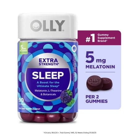 Picture of OLLY Extra Strength Sleep Gummy Supplement, 5mg Melatonin, Sleep Support, Blackberry Flavor, 90 Ct