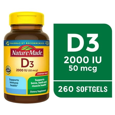 Picture of Nature Made Vitamin D3 2000 IU (50 mcg) Softgels, Vitamin D Supplement for Bone and Immune Health Support, 260 Count