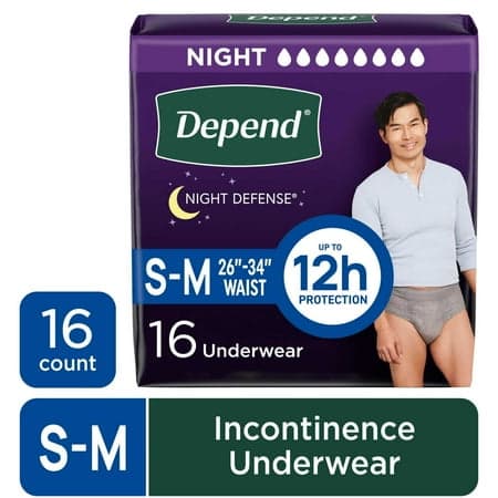 Picture of Depend Night Defense Incontinence Underwear for Men, Adult Diapers, S/M, 16 Count