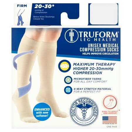 Picture of Truform Microfiber Medical Compression Socks 20-30 mmhg Knee High Closed Toe Beige Medium