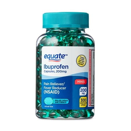 Picture of Equate Ibuprofen Mini Liquid Filled Softgel Capsules, 200 mg, Pain Relief & Fever Reducer, 300 Count, Compare to Advil® LIQUI-GELS Minis Active Ingredient