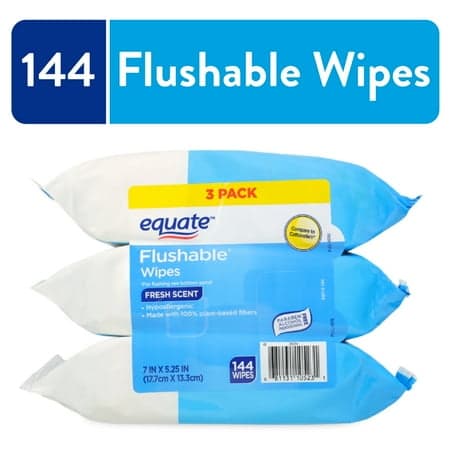 Picture of Equate Flushable Wet Wipes, Fresh Scent, 144 Wipes (3 Pack), Compare to Cottonelle®