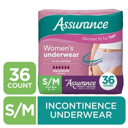 Picture of Assurance Women's Incontinence & Postpartum Underwear, S/M , Maximum Absorbency (36 Count)