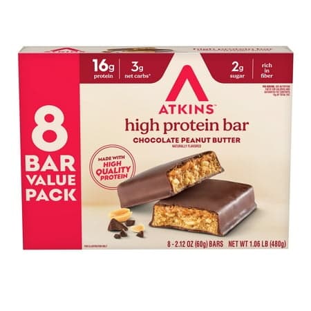 Picture of Atkins Protein-Rich Meal Bar, Chocolate Peanut Butter, Keto Friendly, 8 Count
