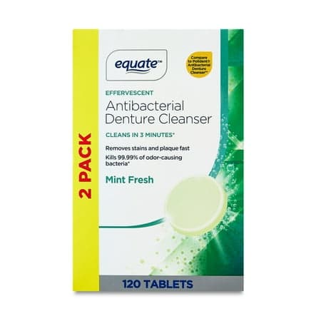 Picture of Equate Effervescent Antibacterial Denture Cleanser Tablets, Mint Fresh, 240 Count (2 Pack), Compare to Polident® Antibacterial Denture Cleanser