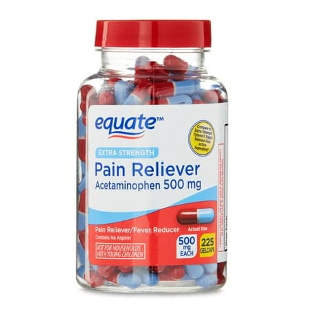 Picture of Equate Extra Strength Pain Reliever Acetaminophen Gel Caps, 500mg, Pain Reliever/Fever Reducer, Easy Open Cap, 225 Count, Compare to Tylenol® Extra Strength Rapid Release Gels Active Ingredient