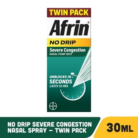 Picture of Afrin No Drip Severe Congestion Pump Mist Nasal Spray, 12 Hour Congestion Relief, 15 mL, 2 Count