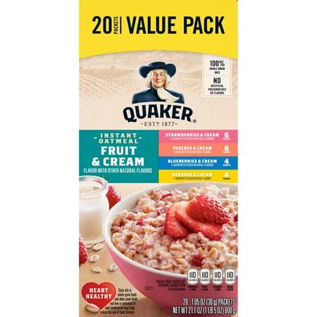 Picture of Quaker Instant Oatmeal, Fruit & Cream Variety Pack, 20 Packets
