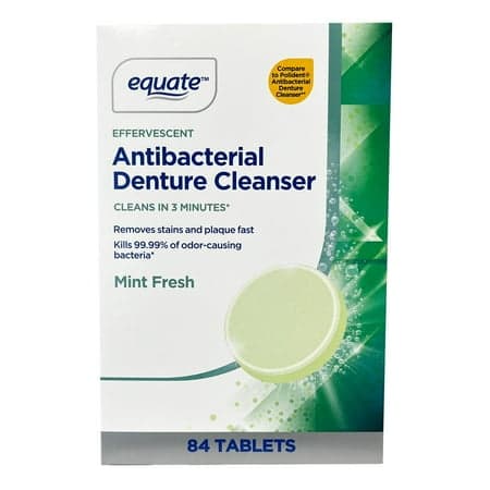 Picture of Equate Effervescent Antibacterial Denture Cleanser Tablets, Mint Fresh, 84 Count, Compare to Polident® Antibacterial Denture Cleanser