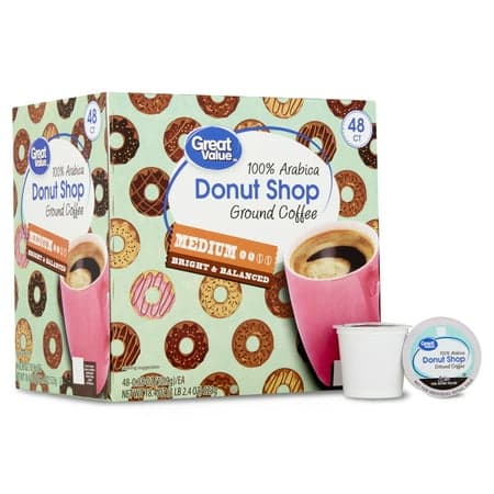 Picture of Great Value Donut Shop 100% Arabica Medium Roast Ground Coffee Pods, 48 Ct