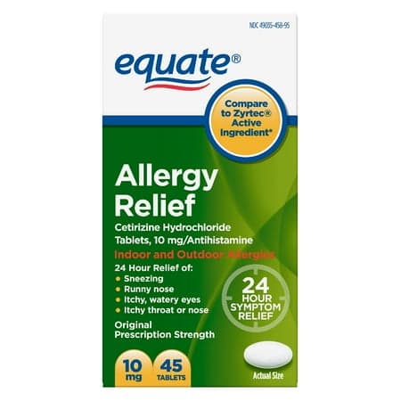Picture of Equate 24 Hour Cetirizine Hydrochloride Allergy Relief Tablets, 10 mg, 45 Count