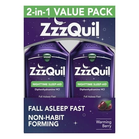 Picture of Vicks ZzzQuil Nighttime Sleep Aid Liquid, Diphenhydramine HCI 50mg, Warming Berry, 24 Fl oz